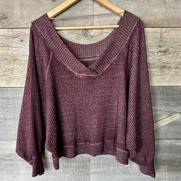 We the Free West End V-Back Top Waffle Thermal Knit Oversized Slouchy Grunge XS - Picture 11 of 14